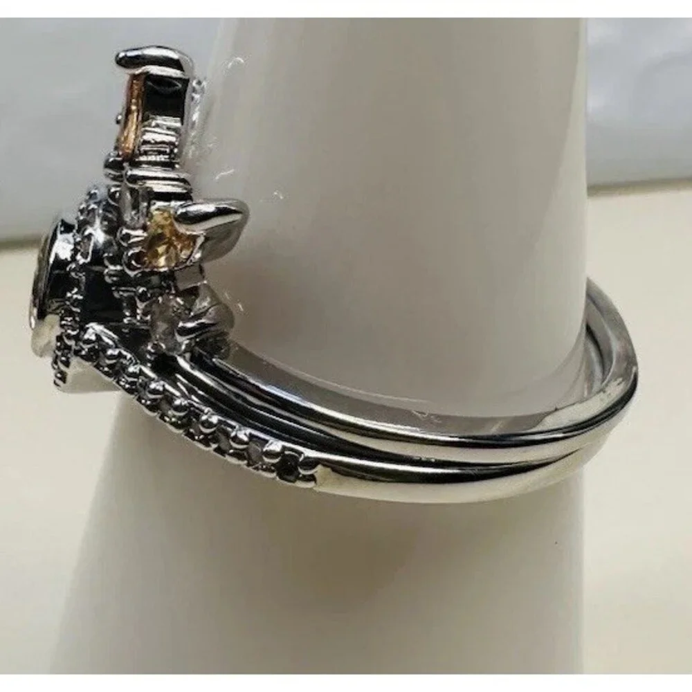 Bomb Party Size 8 Rhodium Plated Champagne Crystal Crown Ring Set